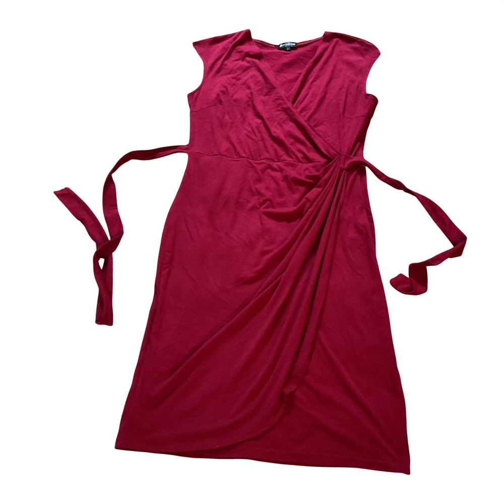 Berydress Womens Red Faux Wrap V-Neck Sleeveless Tie Waist Sheath Dress Size L